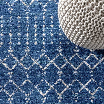 Moroccan Hype Boho Vintage Diamond Area Rug Blue/White